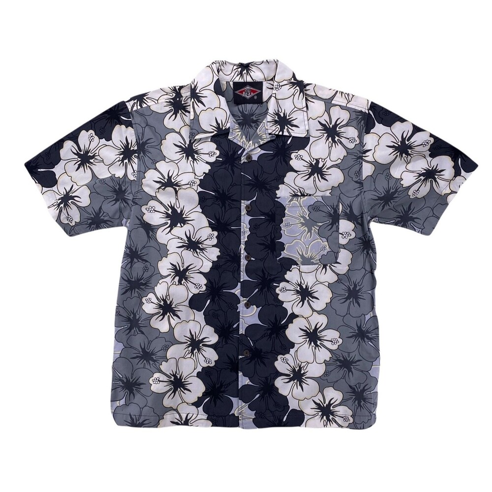 Vtg Bear Surfboards Hawaiian Shirt Mens Medium M Grey Hibiscus Valkyrie Corp